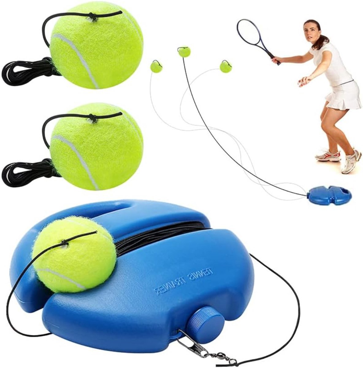 Quvo® Tennispaal - Swingball - Tennis Paal Met 2 Ballen - Tennispaal Swingbal - Tennispaal Kcinderen En Volwassenen – Tennis Trainer – Voor In de Tuin- Blauw-‎14x 13x 6cm; 260 g