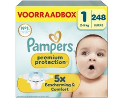 Pampers Premium Protection Maat 1 - 248 Luiers - 2kg-5kg - Voorraadbox