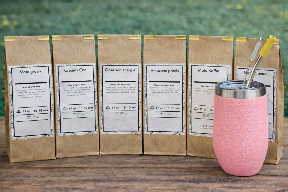 Maté Compleet starterspakket, compleet met populaire Yerba Kalebas, Bombilla en zes smaken heerlijke Maté