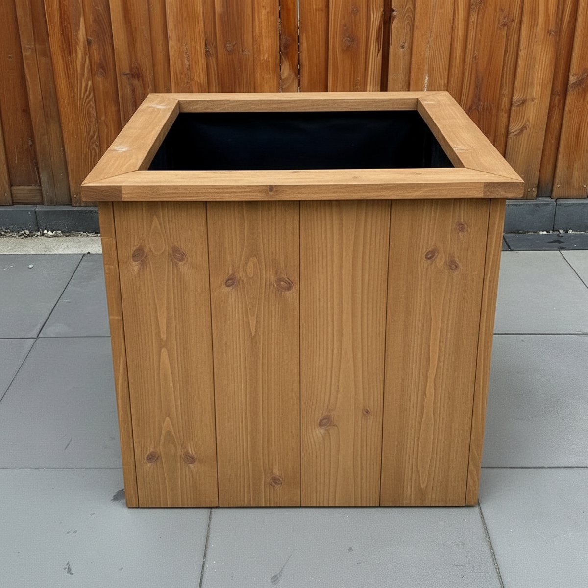Handgemaakte Grote Houten Plantenbak 75x75x80 - Steigerhout met worteldoek - Bruin - Vierkante plantenbak voor tuin - Terras - Balkon - buiten - Luxe Bloembak