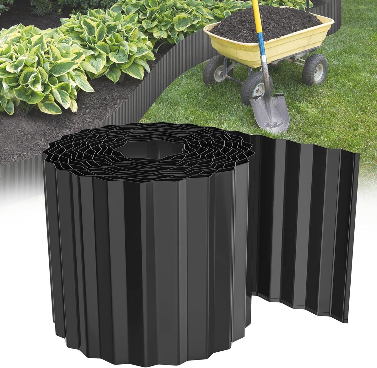 Aufun gazonrand 5m - Zwart - 18cm hoog - Gegalvaniseerde maairand - Voor tuin en gazon