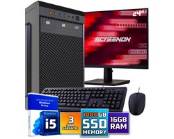 Intel Compleet PC SET | Intel Core i5 | 16 GB DDR4 | 1 TB SSD + 24 Inch Monitor + Muis + Toetsenbord | Windows 11 Pro + WiFi & Bluetooth