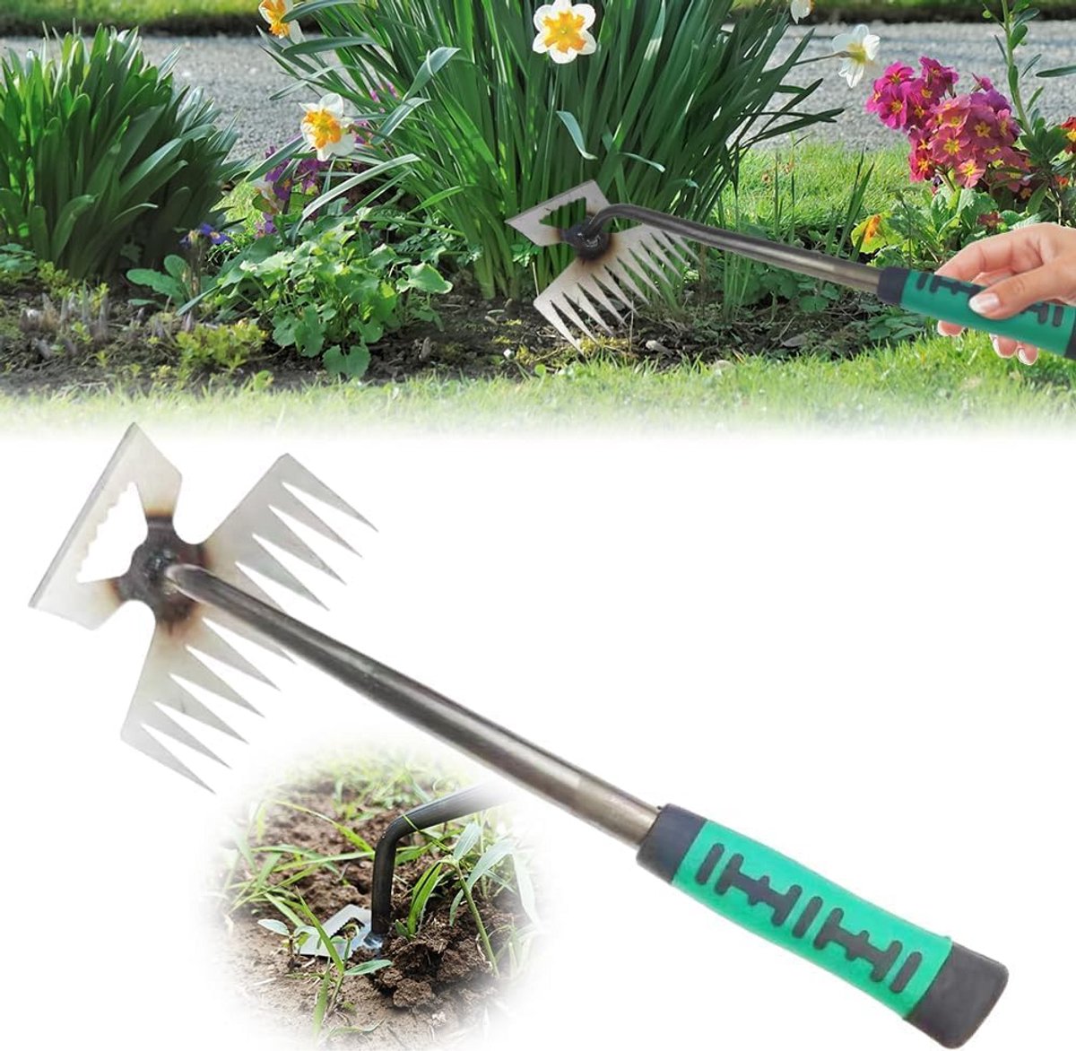 Onkruidsteker RVS met 5 Tanden - Handmatig Wortelwieder voor Tuin en Voegen