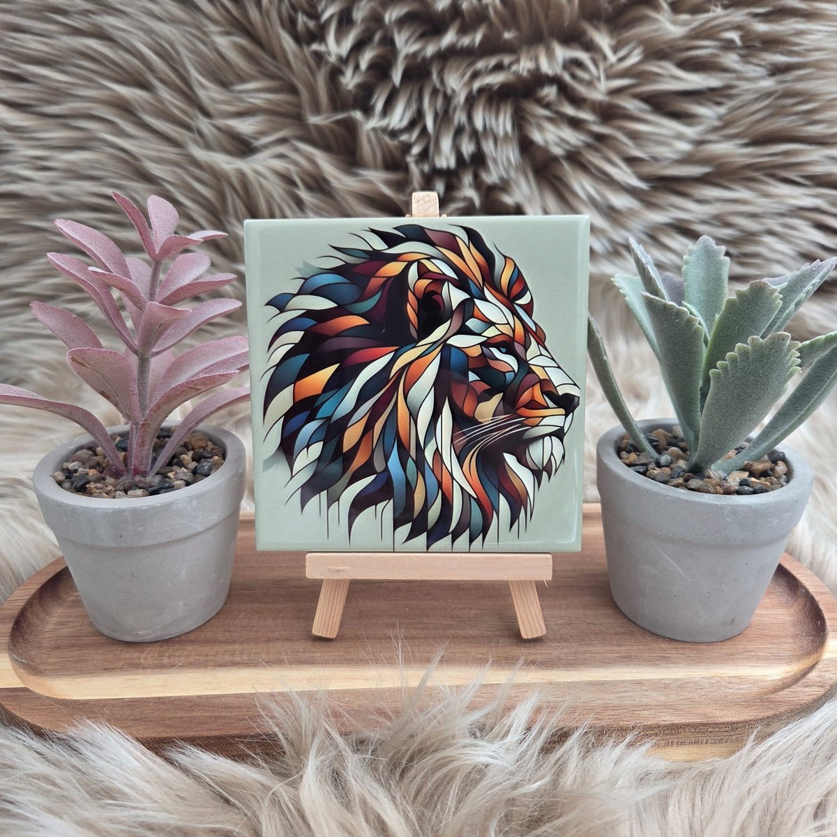 CreaCraft Wenstegel Leeuw – 10,5x10,5 cm – Boho Wanddecoratie – Spreuktegel – Stijlvolle Woondecoratie met Boodschap – Trendy nu– Hip trendy tegeltje – Cadeau – Zomaar – Deco Illustratie