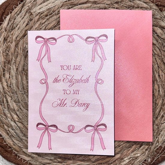 Nook & Note – Luxe Quote Kaart – Elizabeth & Mr. Darcy – Shimmer Papier – Roze