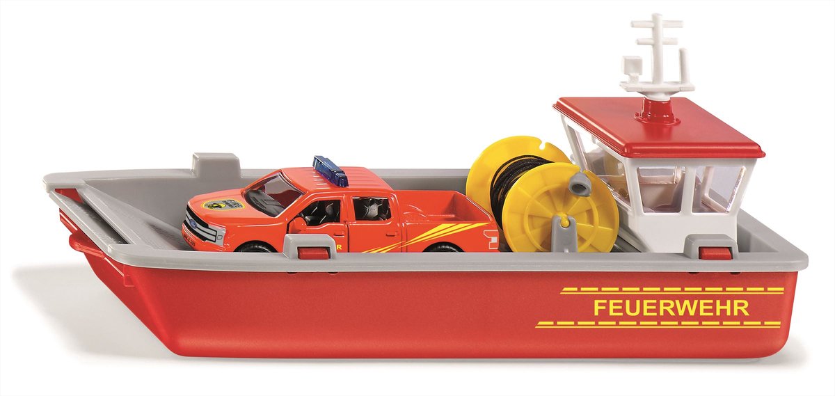 SIKU Brandweer werkboot 1:50 met Ford F150 en draaibare slanghaspel