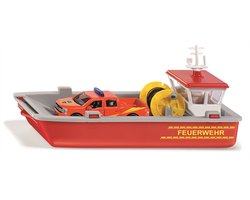 SIKU 2117, Brandweer-werkboot, 1:50, kunststof, rood/geel, incl. Ford F150 pick-up (metaal/kunststof) en stickervel
