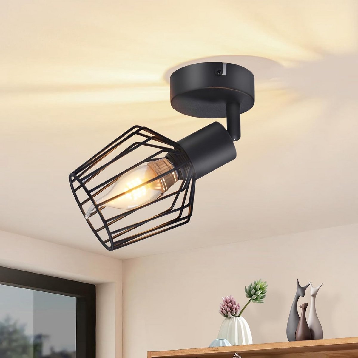 Rustieke Vintage Wandlamp Zwart E14 Oriënteerbaar Plafondverlichting voor Hal en Nachtkastje