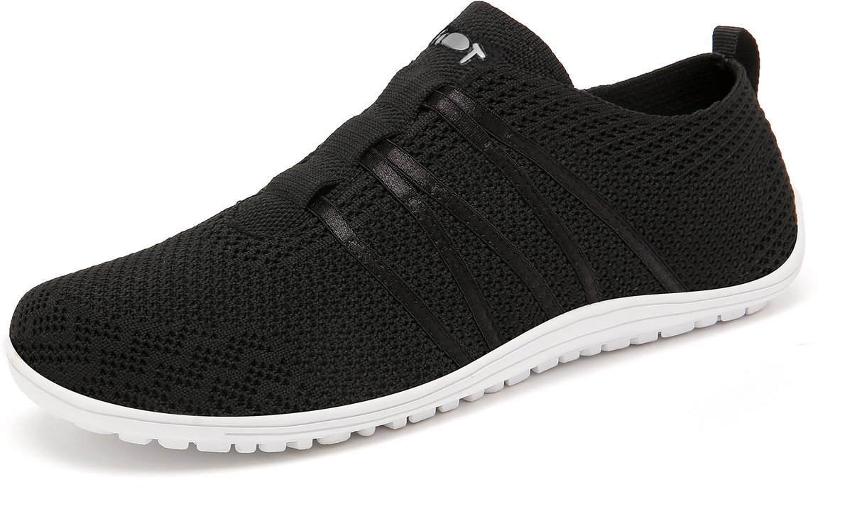 Geweo Barefoot Schoenen - Instappers - Gymschoenen Zaalschoenen - Sportschoenen Sneaker - Ademend Knit Mesh - Platte Zool - Zwart - Maat 37