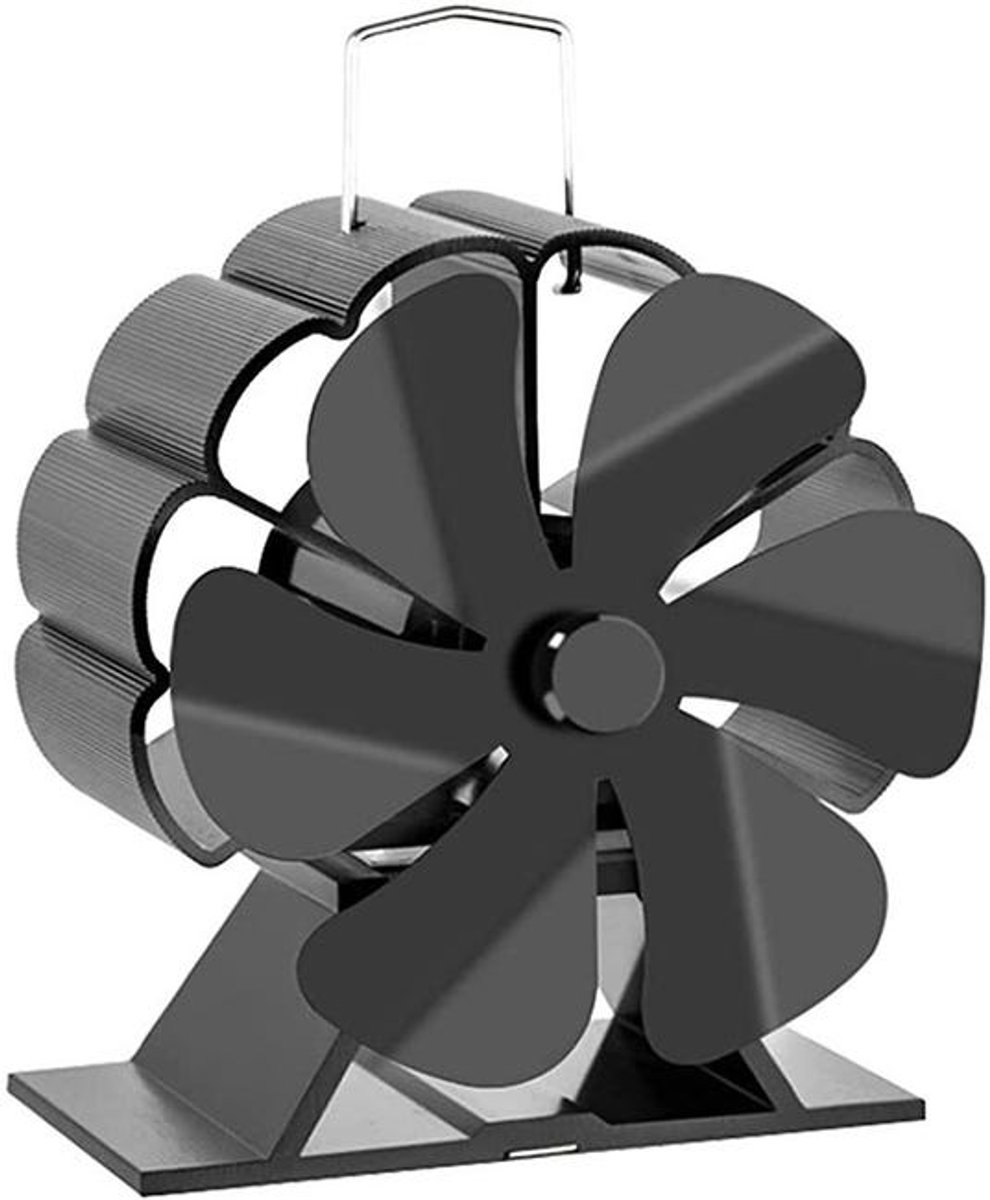 Haardventilator met zes bladen, draadloze haardventilator, haardkachel, zwart