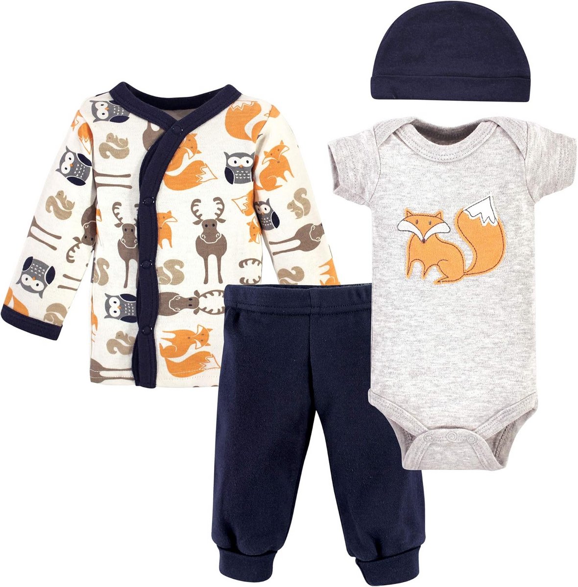 Baby Jongens Unisex 4-Delige Layette Set Oranje Vos Pasgeboren Kleding