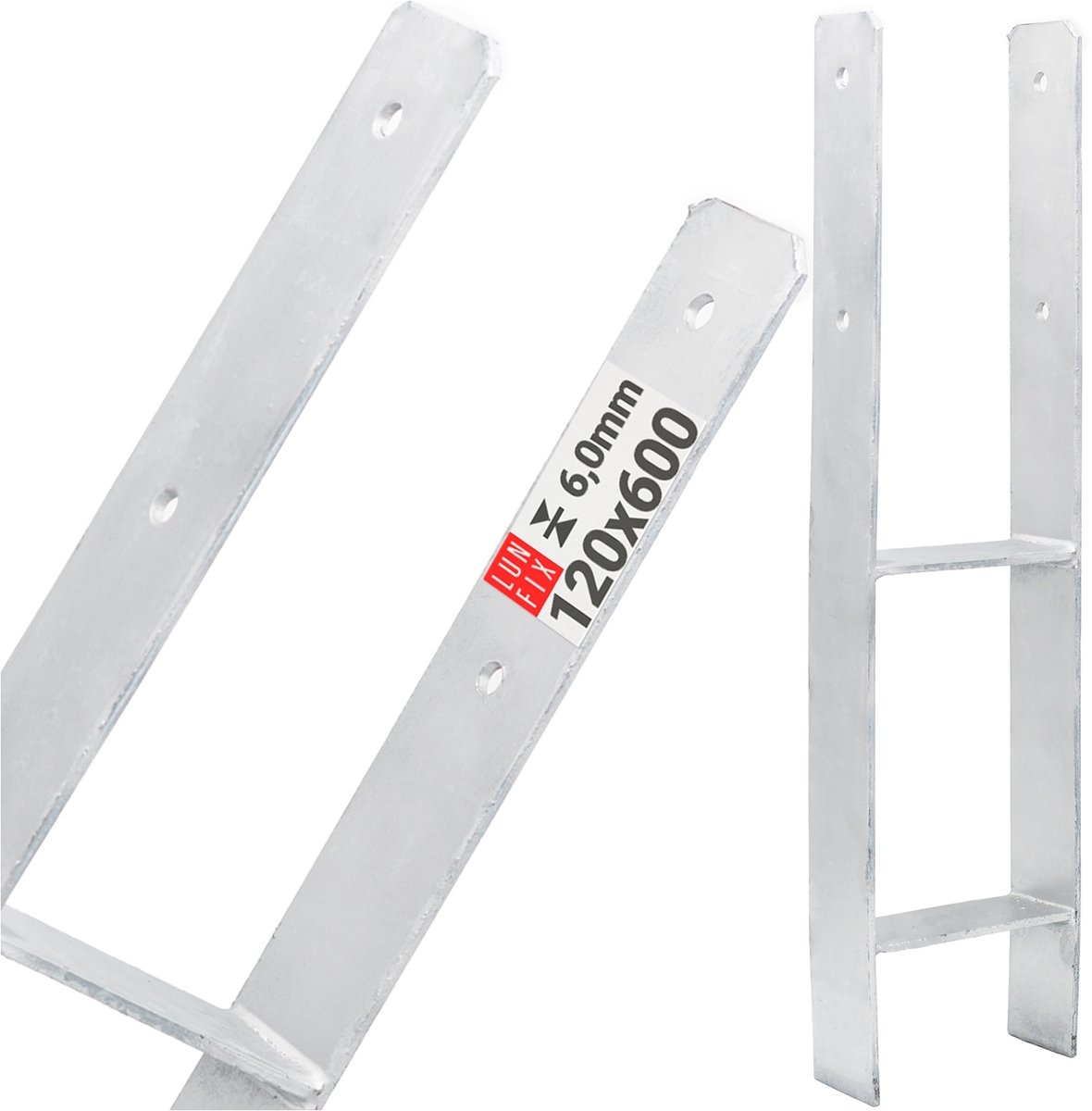 LUN FIX - H-Pfostenverbinder - 120x600x6mm - 1 stuk - Corrosiebestendig - Verzinkt staal - voor hekposten