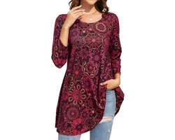 Grote Maten Tuniek met Bloemenprint voor Dames - Comfortabele Losse Blouse met 3/4 Mouwen