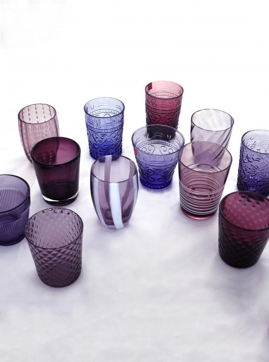 Set van 6 Gemengde Drinkglazen in Verschillende Kleuren en Vormen