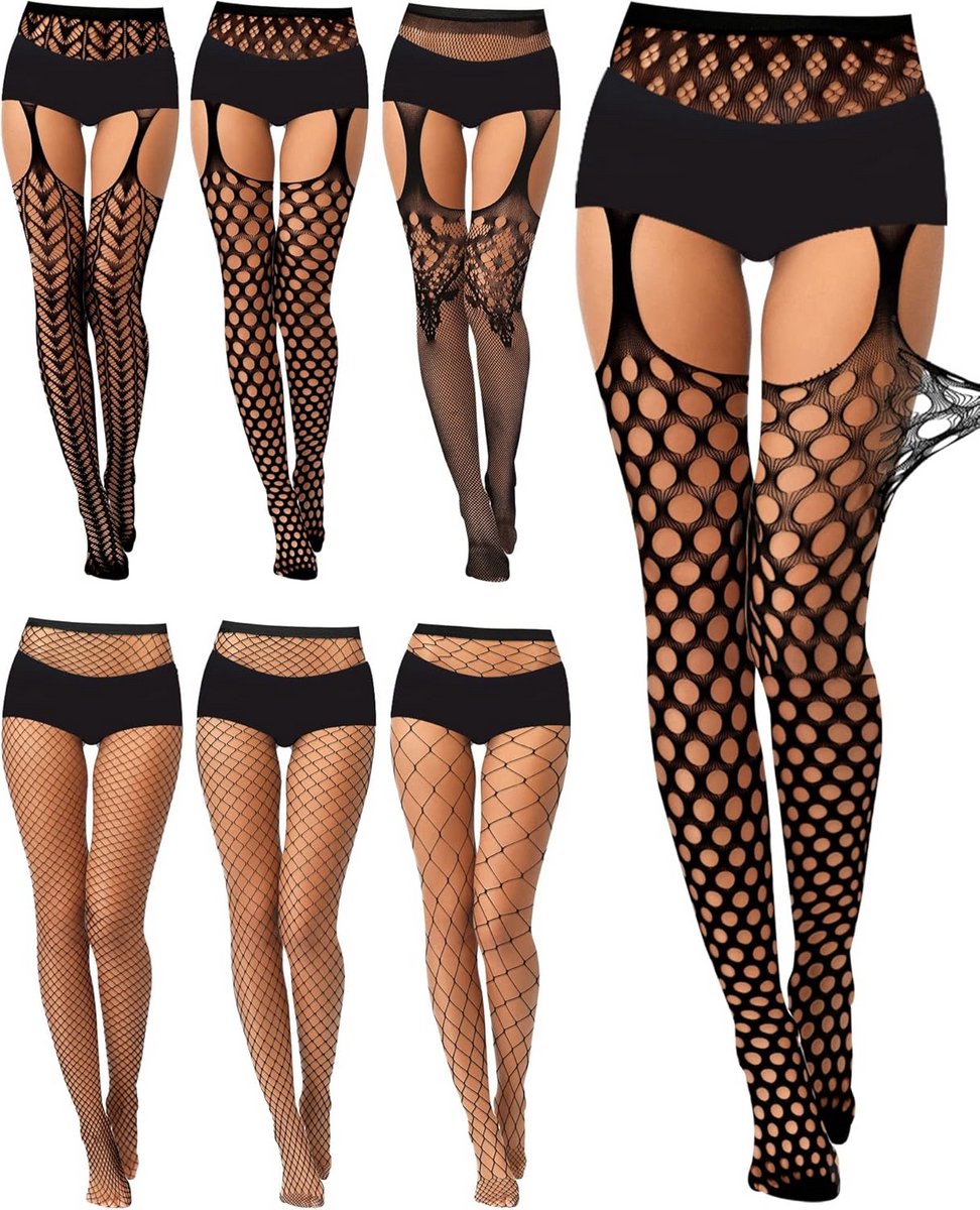 6 Paren Visnet Kousen Dames - Dijhoog en Jarretel Stijl Lingerie Set