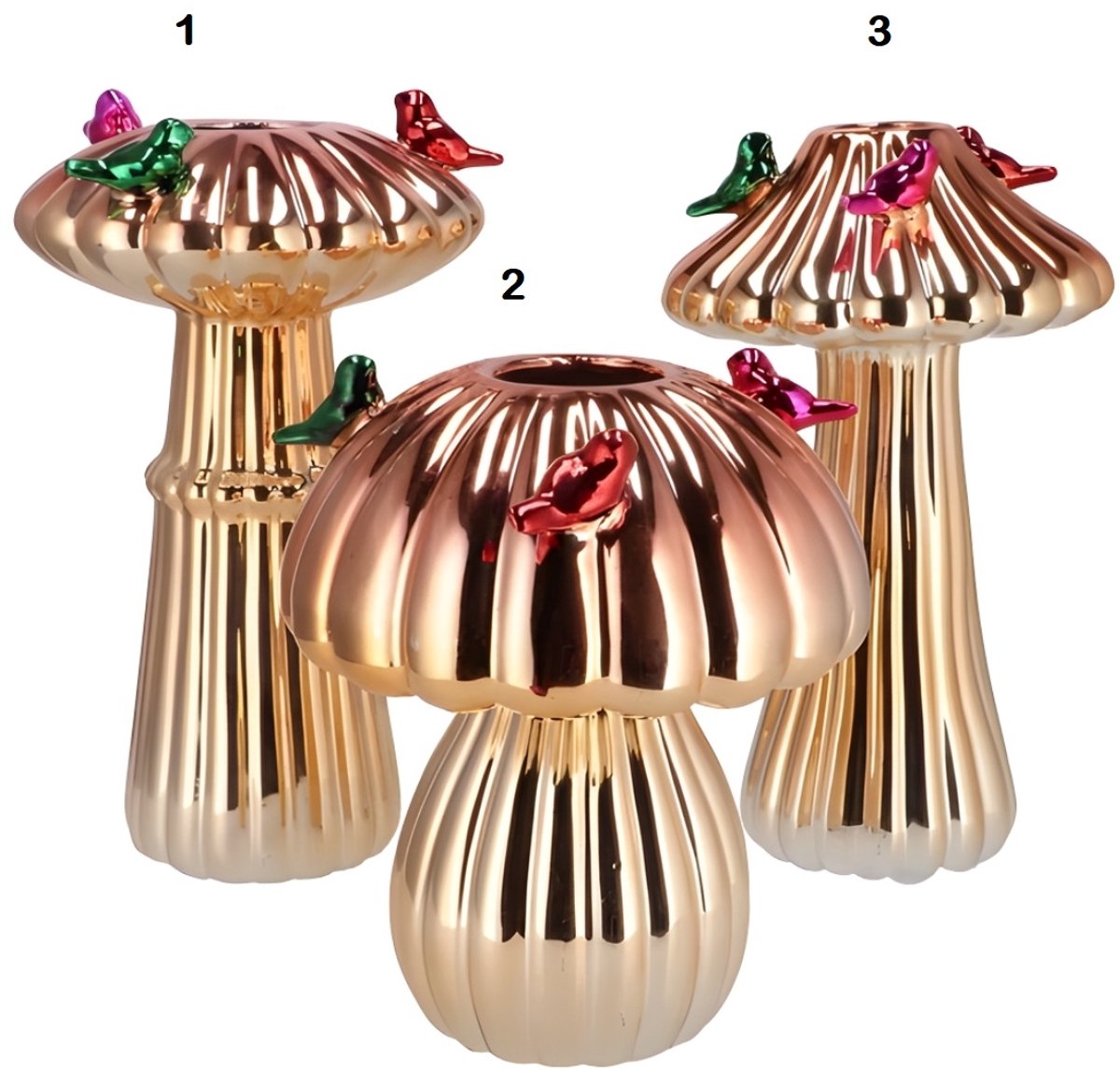 Daan Kromhout Design - vogelvaas - vaas - goud - paddenstoel - H25 cm - Ø16 cm - u ontvang nr. 3 van de foto !