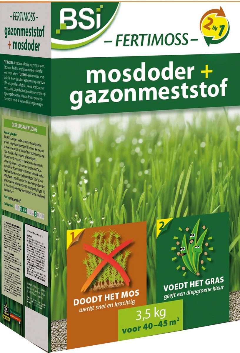 BSI - Fertimoss 2 in 1: Mosdoder + Gazonmeststof voor een egaal en diepgroen gazon - 3,5 kg voor 45 m²