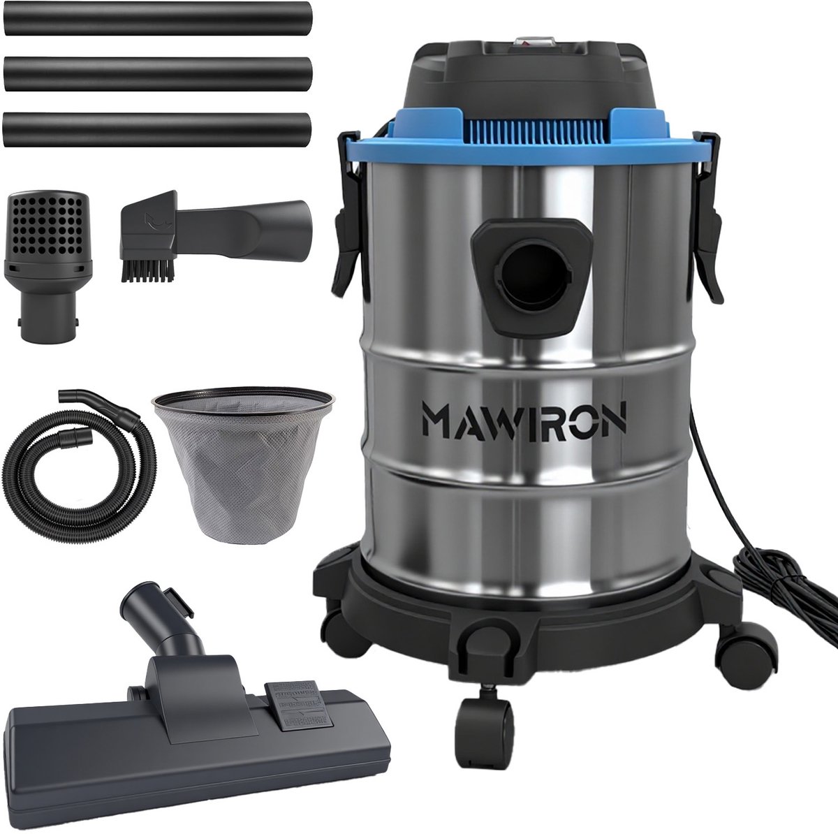 20L Nat/Droog Stofzuiger Krachtige Zuiging | Roestvrijstalen Tank | HEPA-filter | 5M Kabel | Stil ≤80dB | Voor Huis, Auto, Garage, Werkplaats & Bouwreiniging