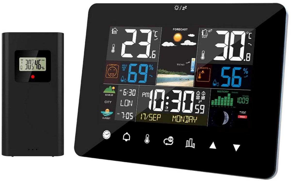 Digitaal Weerstation met Binnentemperatuur, Buitenvochtigheid en Touchscreen