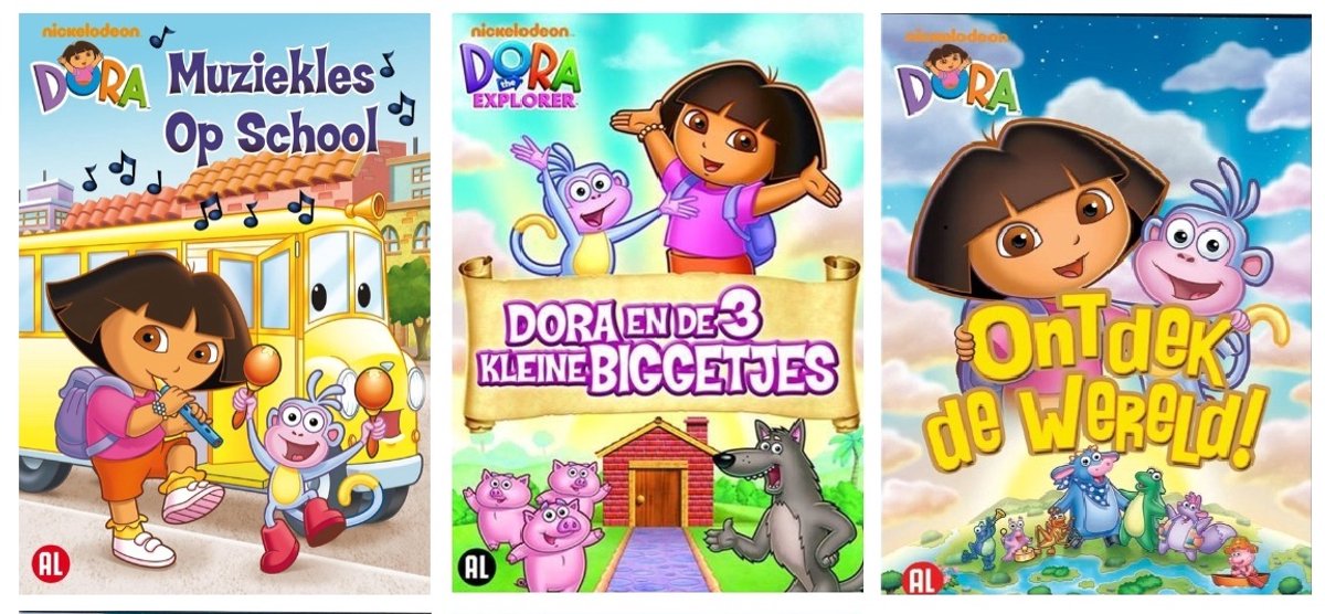 DORA - 3 dvd set : muziek les op school, 3 kleine biggetjes, ontdek de wereld
