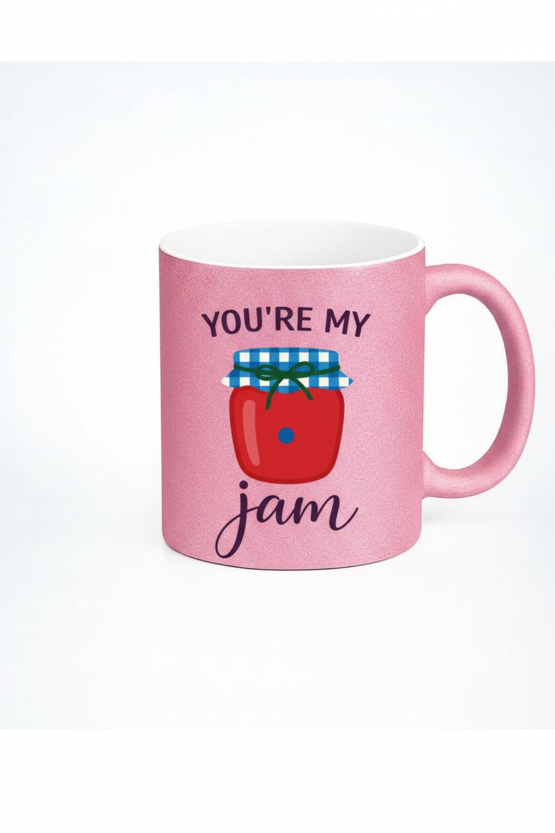 Roze Glitter Mok 'You're My Jam' - Liefdevol Cadeau & Koffiemok