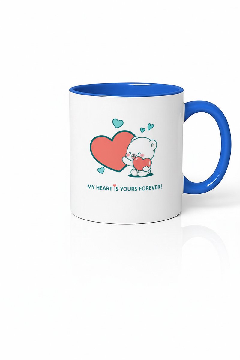 Valentijn Mok "My Heart Is Yours Forever" - Romantische Teddybeer & Hartjes Beker