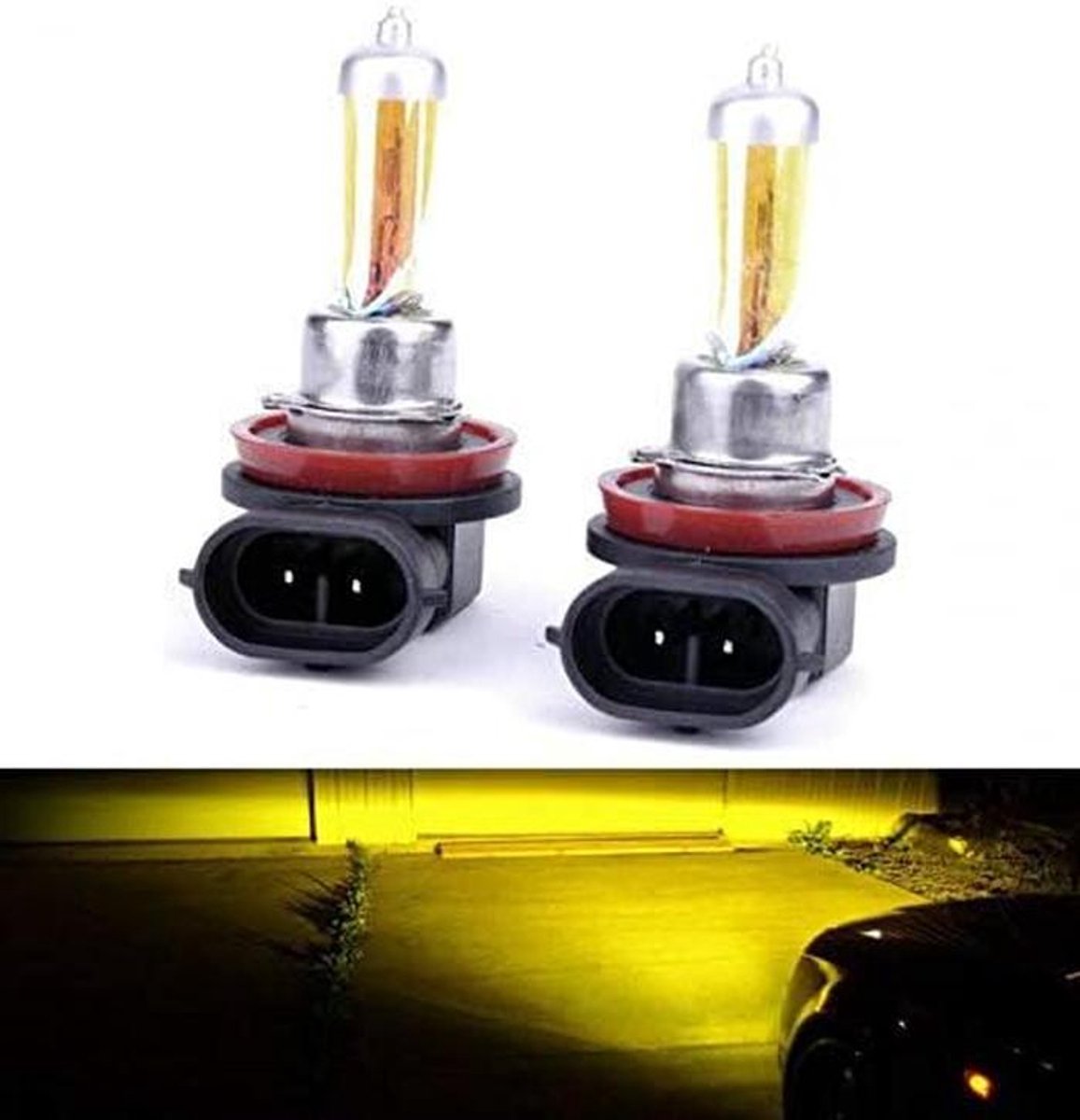 2x 3000K Gele Halogeen Autolampen H8 12V - Helder Licht voor Dimlicht, Grootlicht en Mistlampen