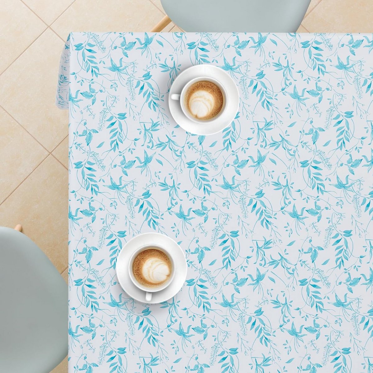 Afwasbaar Rechthoekig Tafelkleed PVC - Blauw Bladmotief 250x140 cm