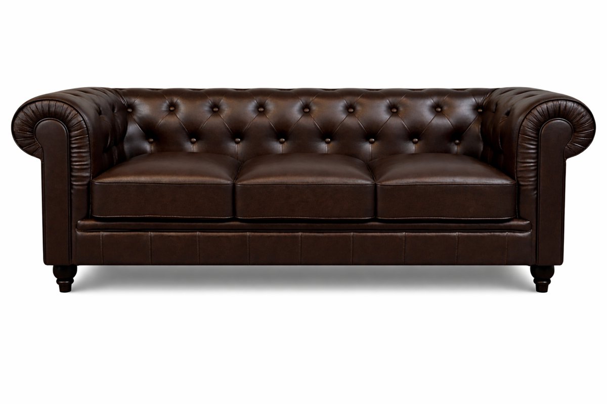 Chesterfield Bank - 3 Zits - Donker Bruin - Mokka - Leer - Sofa - Bankstel - Chesterfield Meubel