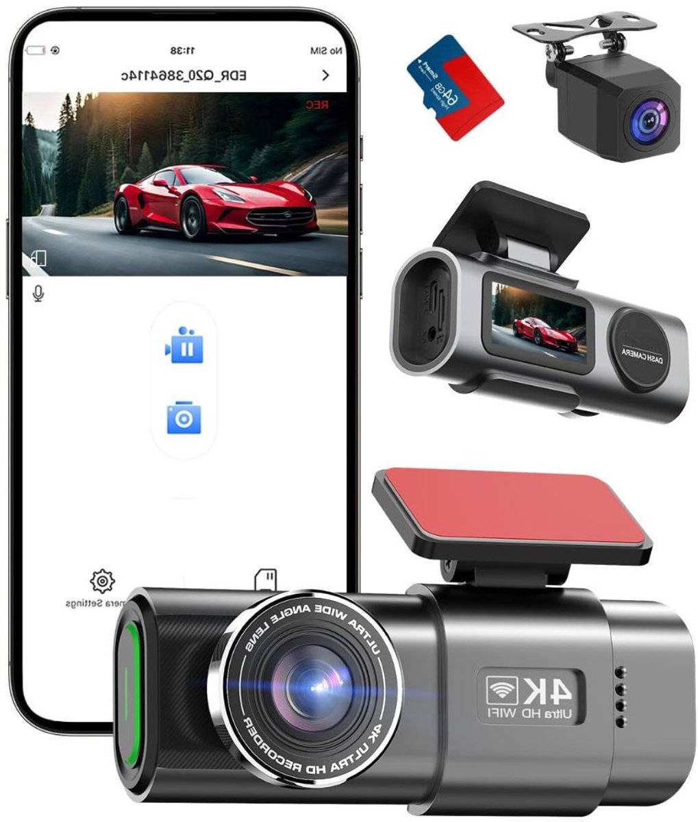 Quvo® Selevie Dual Dashcam - Dashcam Voor Auto 4K + 1080p - Voor en Achter Camera – Zwart - 8cm x 7cm x 4cm