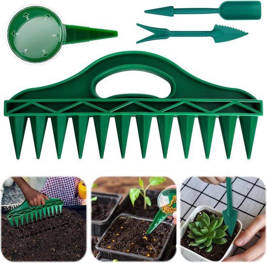 4-delige set zaaimachine - zaaddispenser voor vermeerdering - Verspeenset - plantenhulp met 12 gaten - Kweekbenodigdheden - Groen van Elho — afbeelding 4