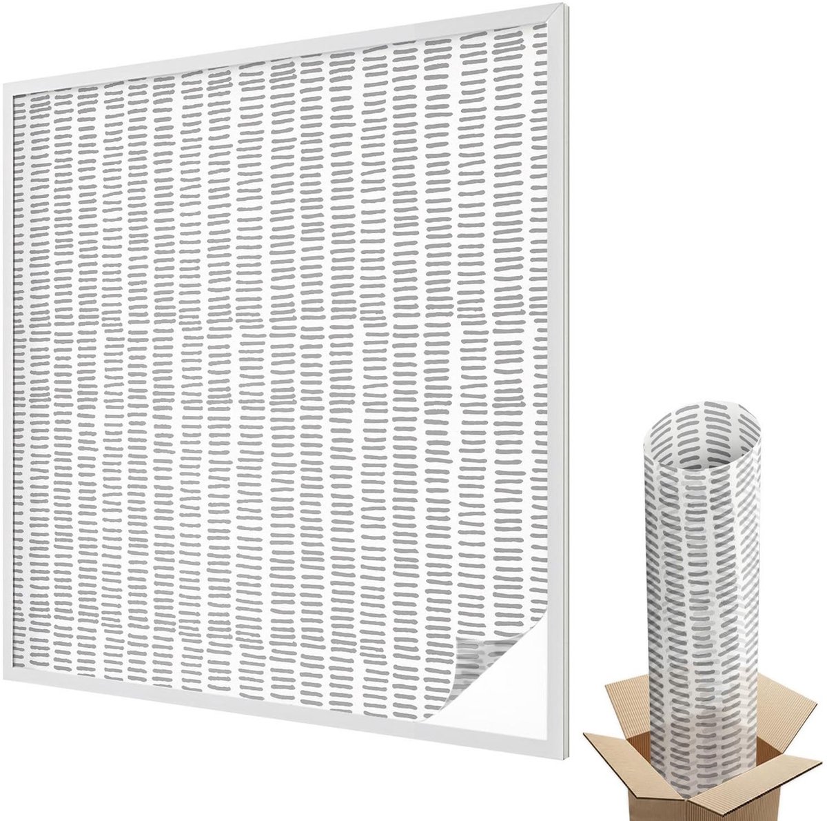 Wallfluent Glas in Lood Raamfolie - Minimalistische lijnen Raamfolie Glas in Lood - 100x100 cm - Wit Zelfklevende Raamfolie Glas in Lood - Melkglas Folie met Glas in Lood Effect - Voor de woonkamer, voor het kantoor, voor de hal