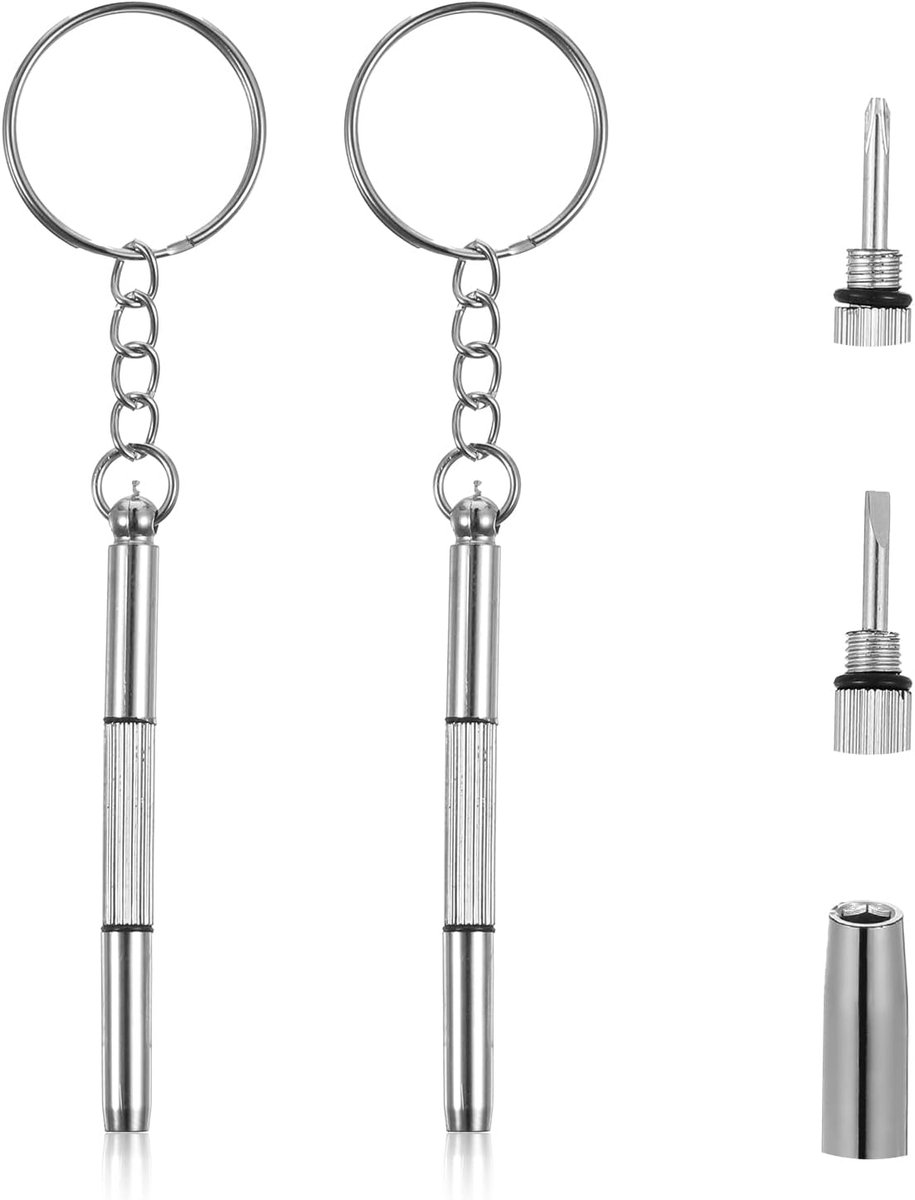 Mini Glasses Screwdriver Set - 2 Pcs Stainless Steel Tool - Klein voor Zonnebrillen - Sieraden en Horloge Reparatie - Bril Reparatie Kit met Sleutelhanger