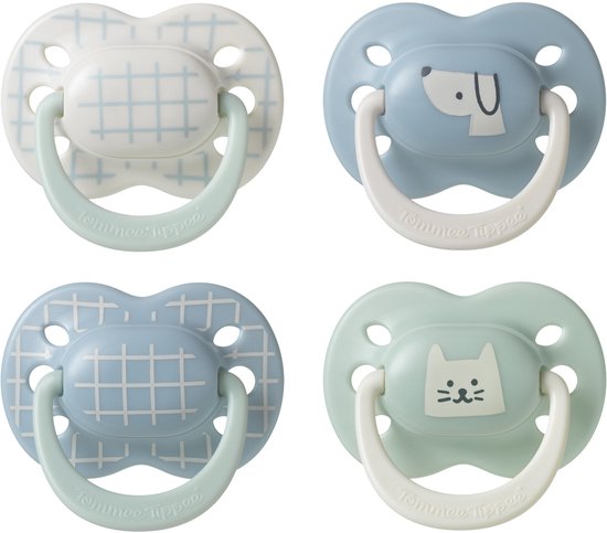 Tommee Tippee Ultimate Fit-fopspeen - 0-6 maanden - 4 stuks - orthodontische symmetrische speen voor baby's- 100% BPA-vrij silicone - Blauw deco
