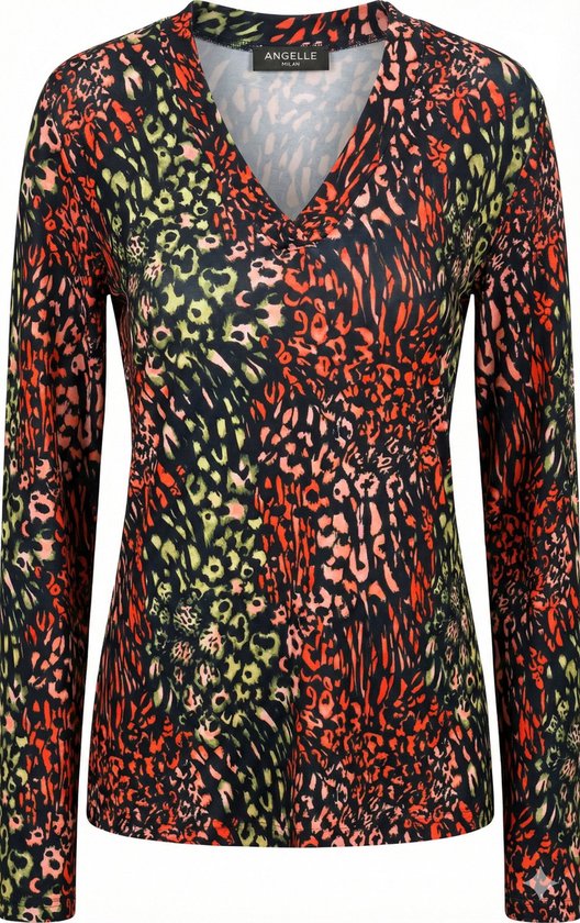 Angelle Milan - 1691 Dames Blouse - Roze Groen - Ademend - Kreukvrij