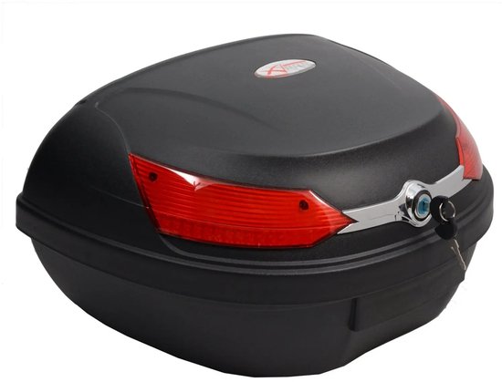 Flolife - Achterkoffer voor motorfiets - Universele motorkofferbak 46L - Capaciteit voor 2 helmen - Eenvoudige montage - Antidiefstalslot - Resistent - Opslag van helmen en motoraccessoires