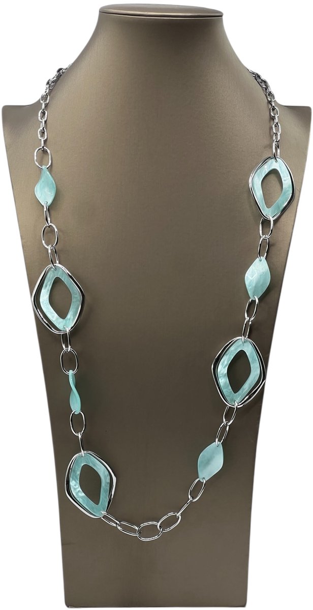 TIF - Sieraden - Halsketting - Zilver - Zeeblauw - 98cm