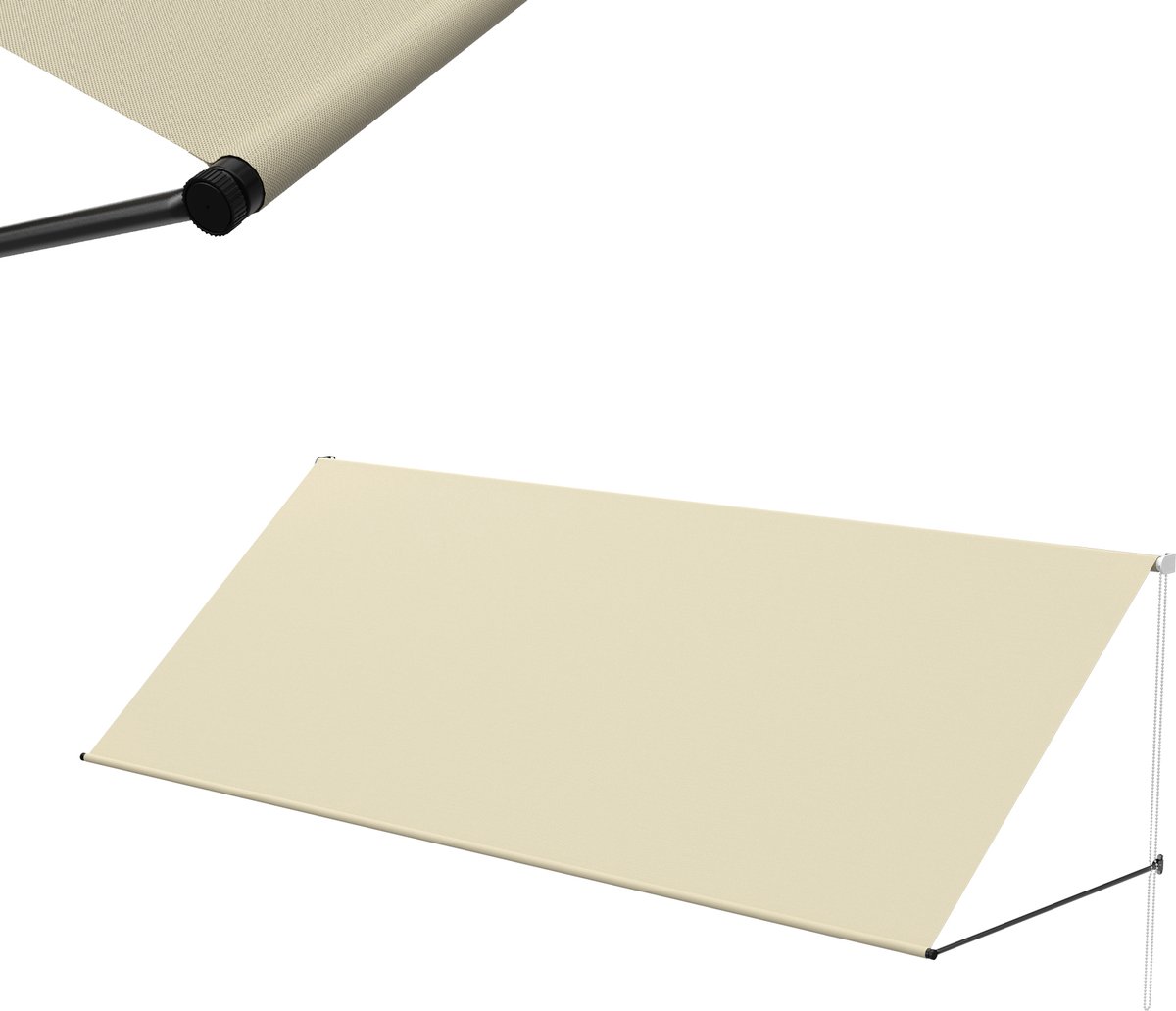 Aufun Inklapbare Fallarm Markise 350x145cm Beige - Met Kabel & Aluminium Ondersteuningsstang Voor Terras, Balkon & Tuin