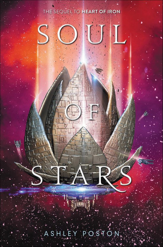 Boekomslag van "Soul of Stars", een sciencefictionroman met een mechanisch, bloemachtig ruimteschip tegen een kosmische achtergrond.