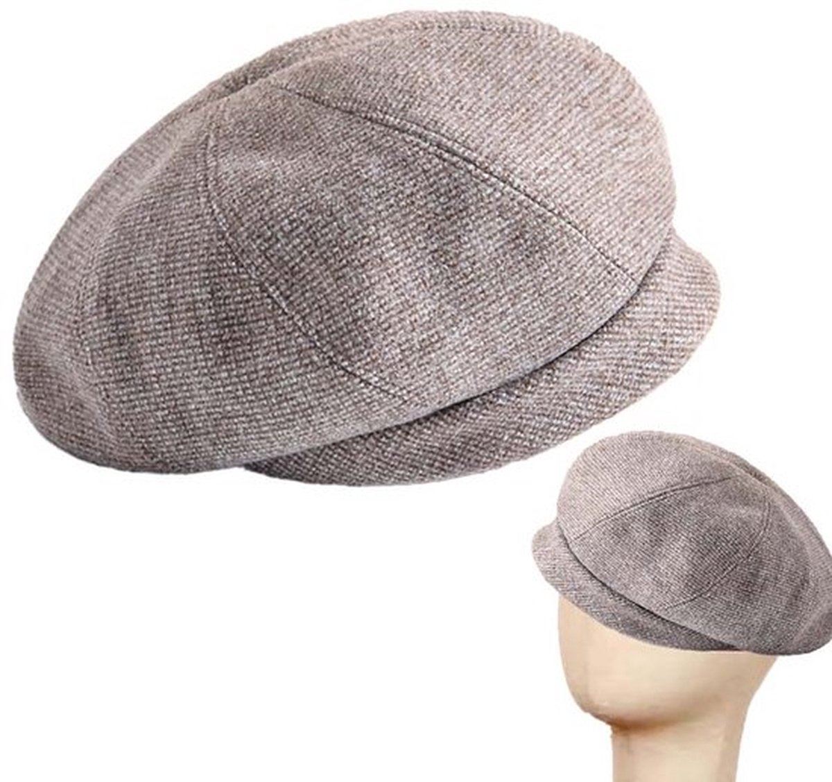Dames klassieke baret - Hoofdomtrek 56 cm - Winter baret - Elegante achtkantige hoed - Brits retro kunstenaarshoed (Koffie kleur)