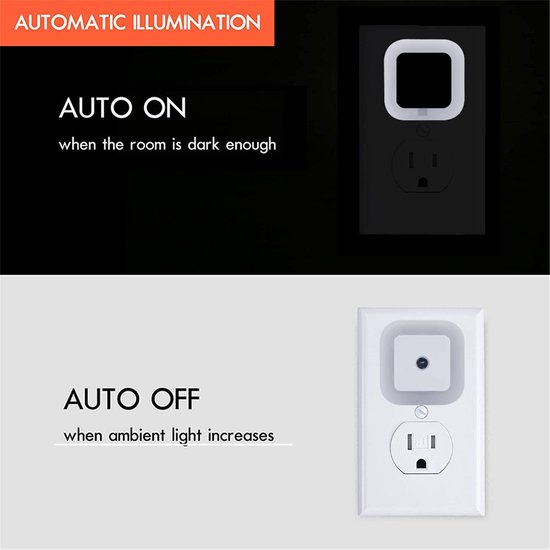 Nachtlampje - LED Nachtlampje Stopcontact - Dusk to Dawn Sensor - Nachtlamp met Lichtsensor - Energiezuinig 0,5W - Daglicht Wit - Binnenverlichting - Gang Badkamer Slaapkamer - 6 Stuks van Merkloos — afbeelding 4