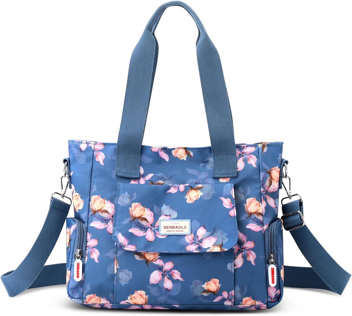 Grote Dames Shopper Schoudertas met Bloemdessin en Meerdere Vakken