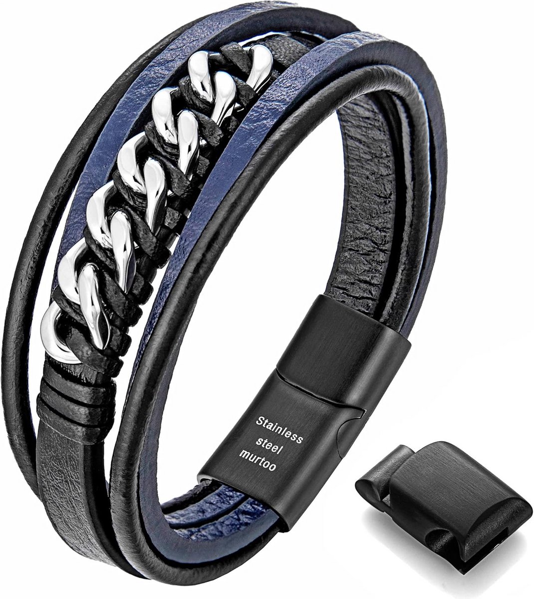 Premium Leren Armband Heren met Magnetische Sluiting van Roestvrij Staal