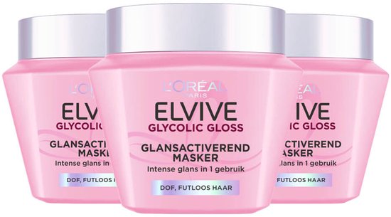 L'Oréal Elvive Glycolic Gloss Mask - 3 x 300 ml - Voordeelverpakking