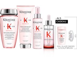 Kérastase Genesis Anti-haaruitval Routine + 2 Cadeau's - Shampoo 250ml, Conditioner 200ml, Hittebeschermende Spray 150ml & Haarserum 90ml + Shampoo 30ml & Scalp Brush Cadeau - Breekbaar, zwak haar