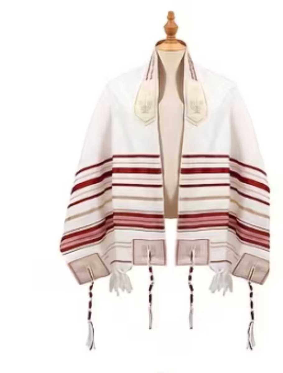 Rood Gestreepte Gebedssjaal -Gevlochten Kwastenshawl-jodendom-joden-Jerusalem-israel-Joodse sjaaltallit-tallit