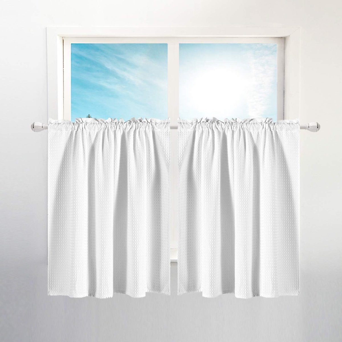 Gordijn set - Raambekleding - Kamer decoratie - Wafelpatroon - 36 x 36 inch - Wit
