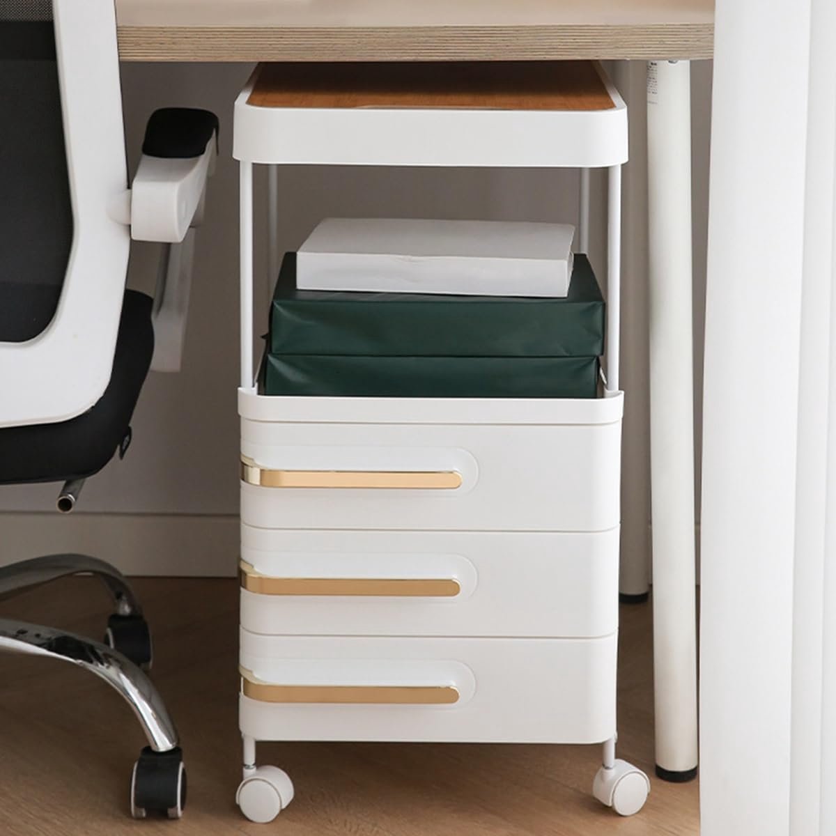 Verrijdbare Archiefkast - Rollende Opberger - Bureau Organisatie - Met Open Plank - 36x66cm - Wit