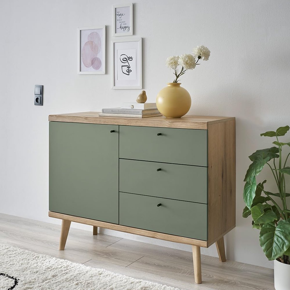 Dressoir Eiken Groen - Commode Kast - Woonkamer Meubel - Modern Design - 107x83x40 cm - Salie Groen