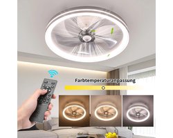 Seth Select LED-plafondlamp met ventilator - 46W ronde stille plafondventilator met verlichting - Plafondventilator - 48 cm - Woonkamerventilator dimbaar met afstandsbediening